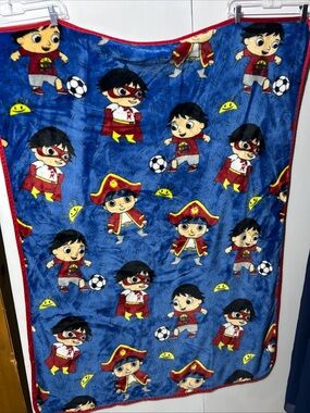 Kids Blue Cartoon Character Throw Blanket by